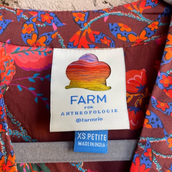 FARM RIO PETITE ANTHRO Floral Bird Printed Belted Puff Sleeve Tiered Mini Dress - Picture 14 of 17